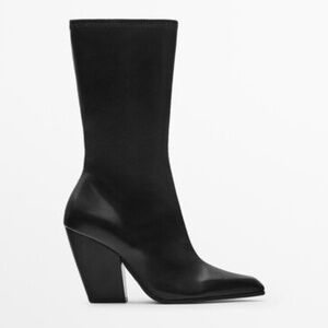 Massimo Dutti Pointed Toe Leather High-Heel Boots